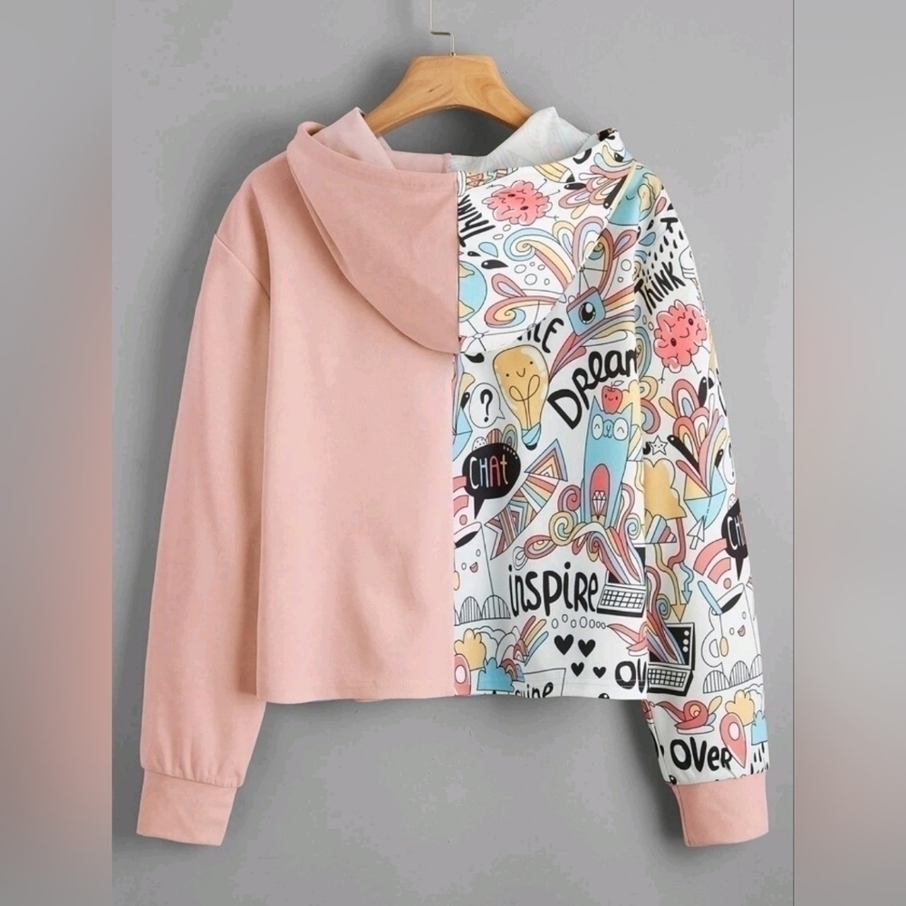 Mulvari Cartoon Graphic Spliced Hoodie Size Small - Picture 5 of 5